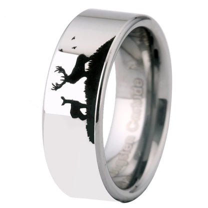 Deer Design Silver Tungsten Carbide ring