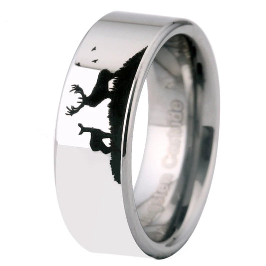 Deer Design Silver Tungsten Carbide ring