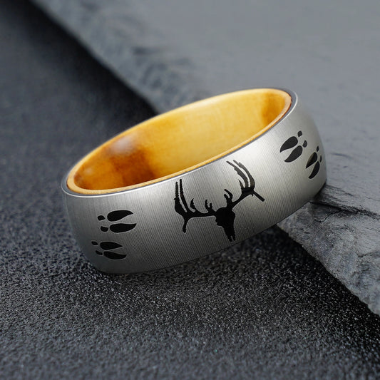 Deer Engraved Olive Wood Ring