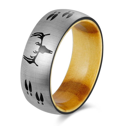 Deer Engraved Olive Wood Ring
