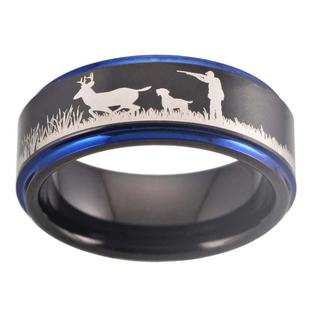 Deer Hunting Tungsten Ring – Scenic Outdoor Wedding Band for Men