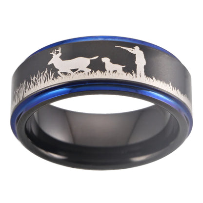 Deer Hunting Tungsten Ring – Scenic Outdoor Wedding Band for Men