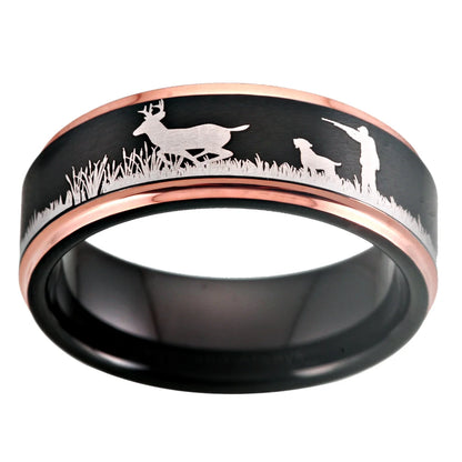 Deer Hunting Tungsten Ring – Scenic Outdoor Wedding Band for Men