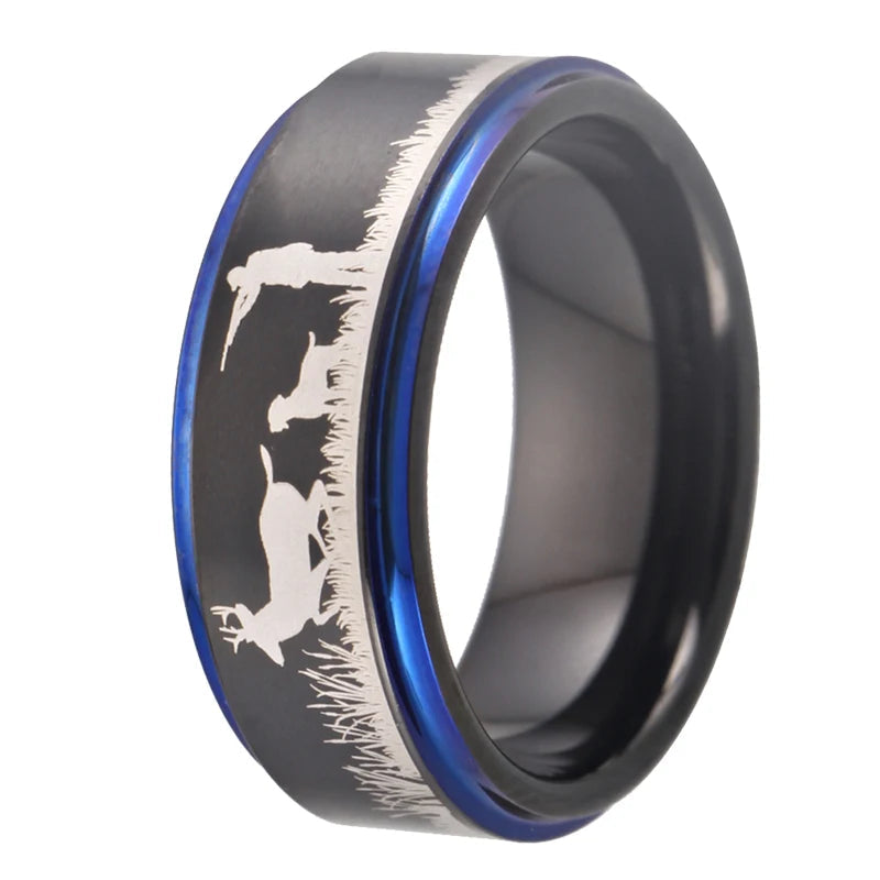 Deer Hunting Tungsten Ring – Scenic Outdoor Wedding Band for Men