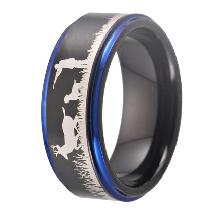Deer Hunting Tungsten Ring – Scenic Outdoor Wedding Band for Men