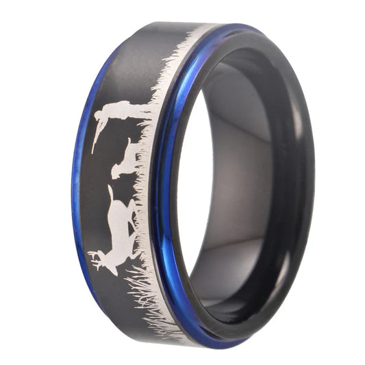 Deer Hunting Tungsten Ring – Scenic Outdoor Wedding Band for Men
