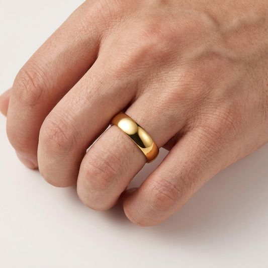 Dome Polished Gold Tungsten Carbide Ring
