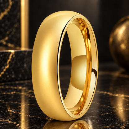Dome Polished Gold Tungsten Carbide Ring