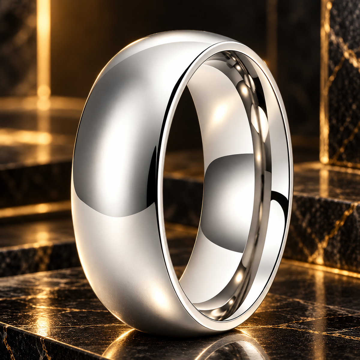 Dome Polished White Tungsten Carbide Ring