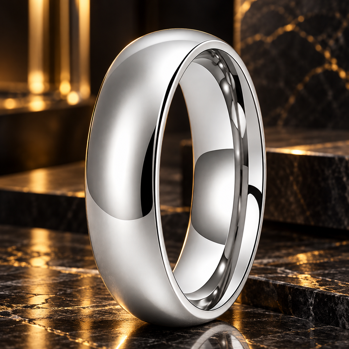 Dome Polished White Tungsten Carbide Ring