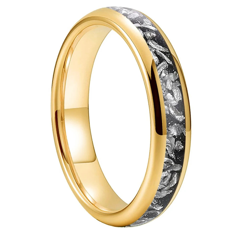 Domed Tungsten Ring with Meteorite Inlay