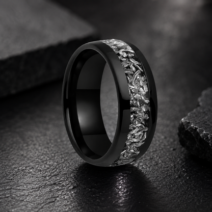 Domed Tungsten Ring with Meteorite Inlay
