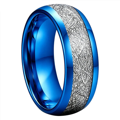 Domed Tungsten Ring with White Meteorite Inlay