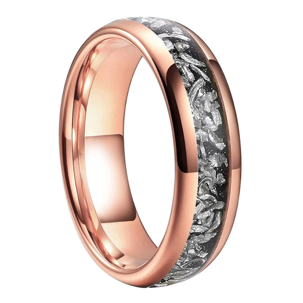 Domed Tungsten Ring with Meteorite Inlay
