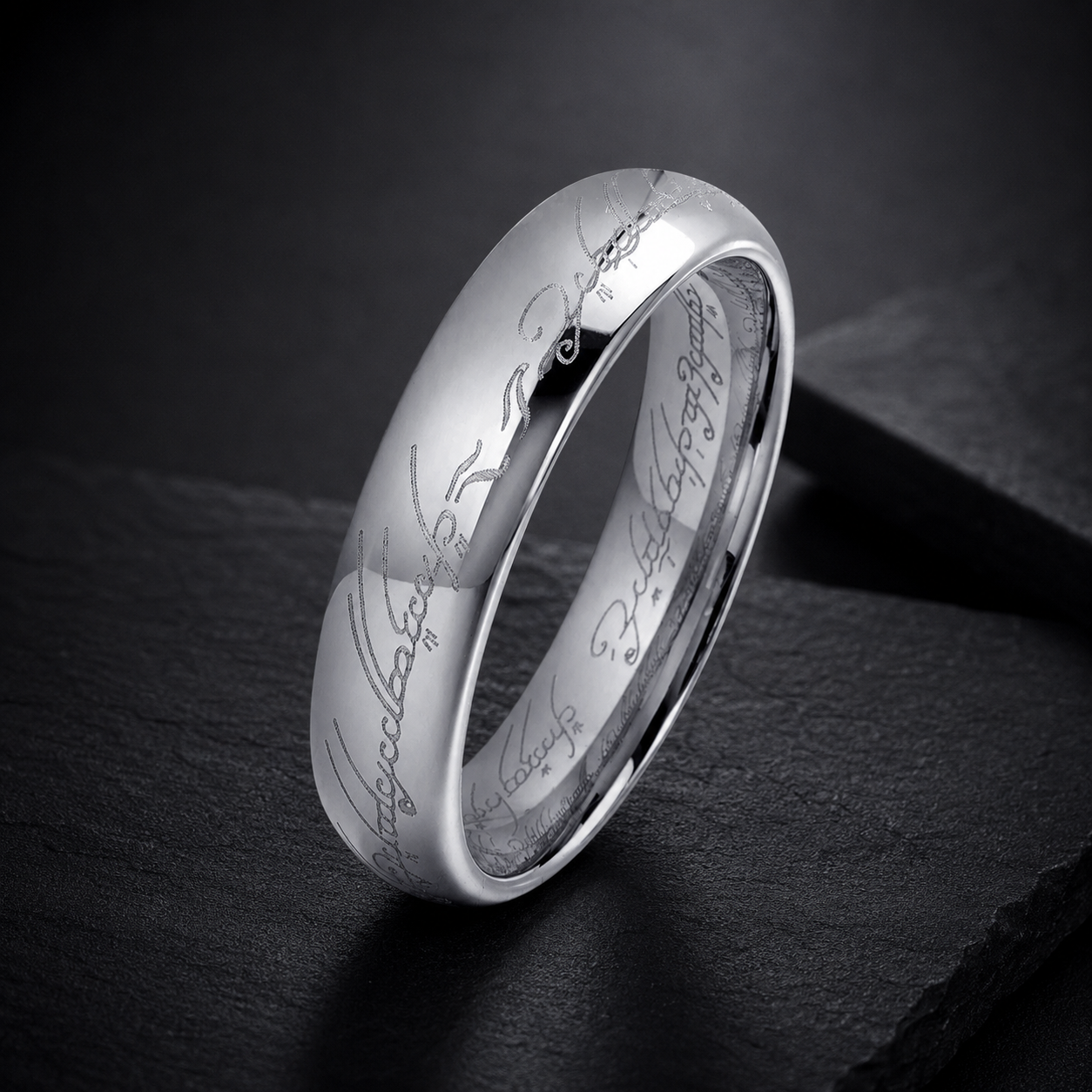 Domed Polished Engraved Tungsten Wedding Band