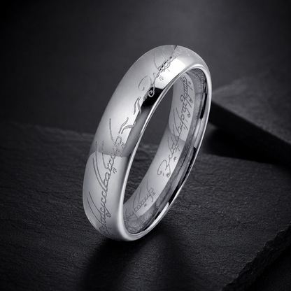 Domed Polished Engraved Tungsten Wedding Band
