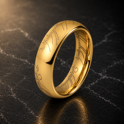 Domed Polished Engraved Tungsten Wedding Band