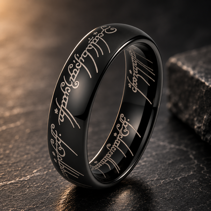 Domed Polished Engraved Tungsten Wedding Band