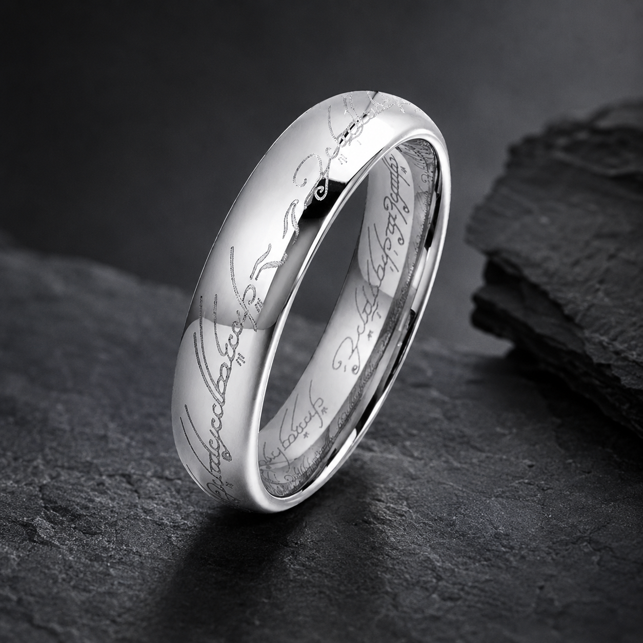 Domed Polished Engraved Tungsten Wedding Band