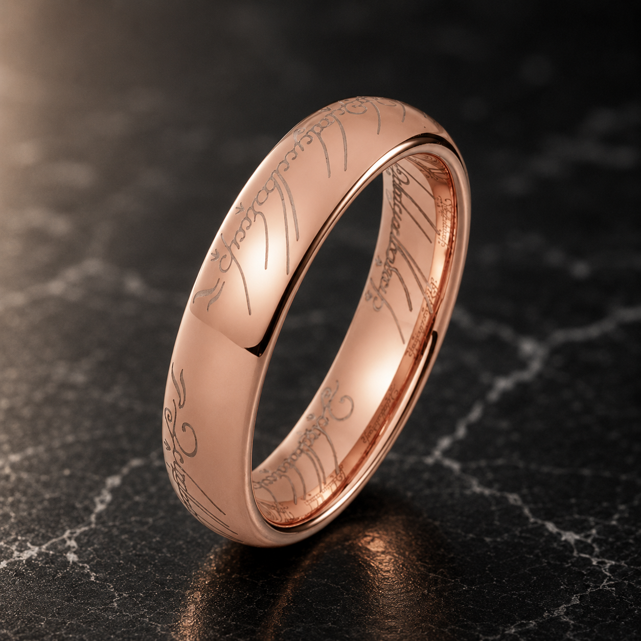 Domed Polished Engraved Tungsten Wedding Band