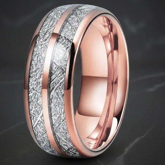 Domed Polished Tungsten Meteorite Ring - Comfort Fit