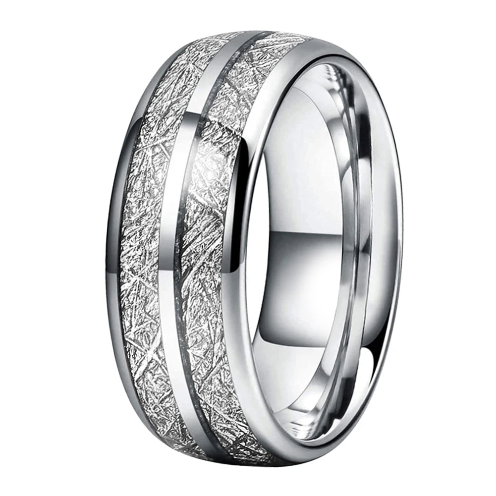 Domed Polished Tungsten Meteorite Ring - Comfort Fit