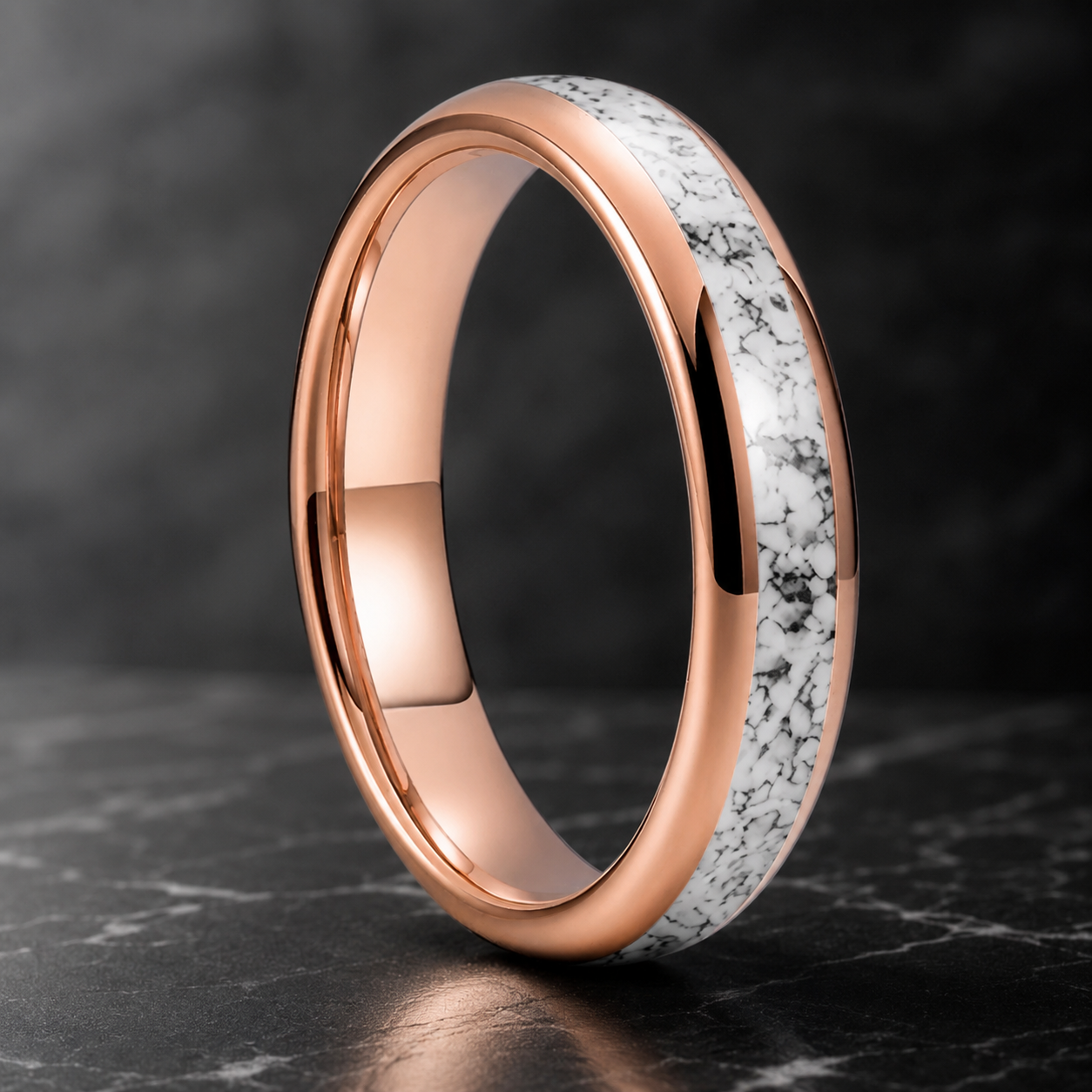  Domed Tungsten Ring with White Turquoise Inlay