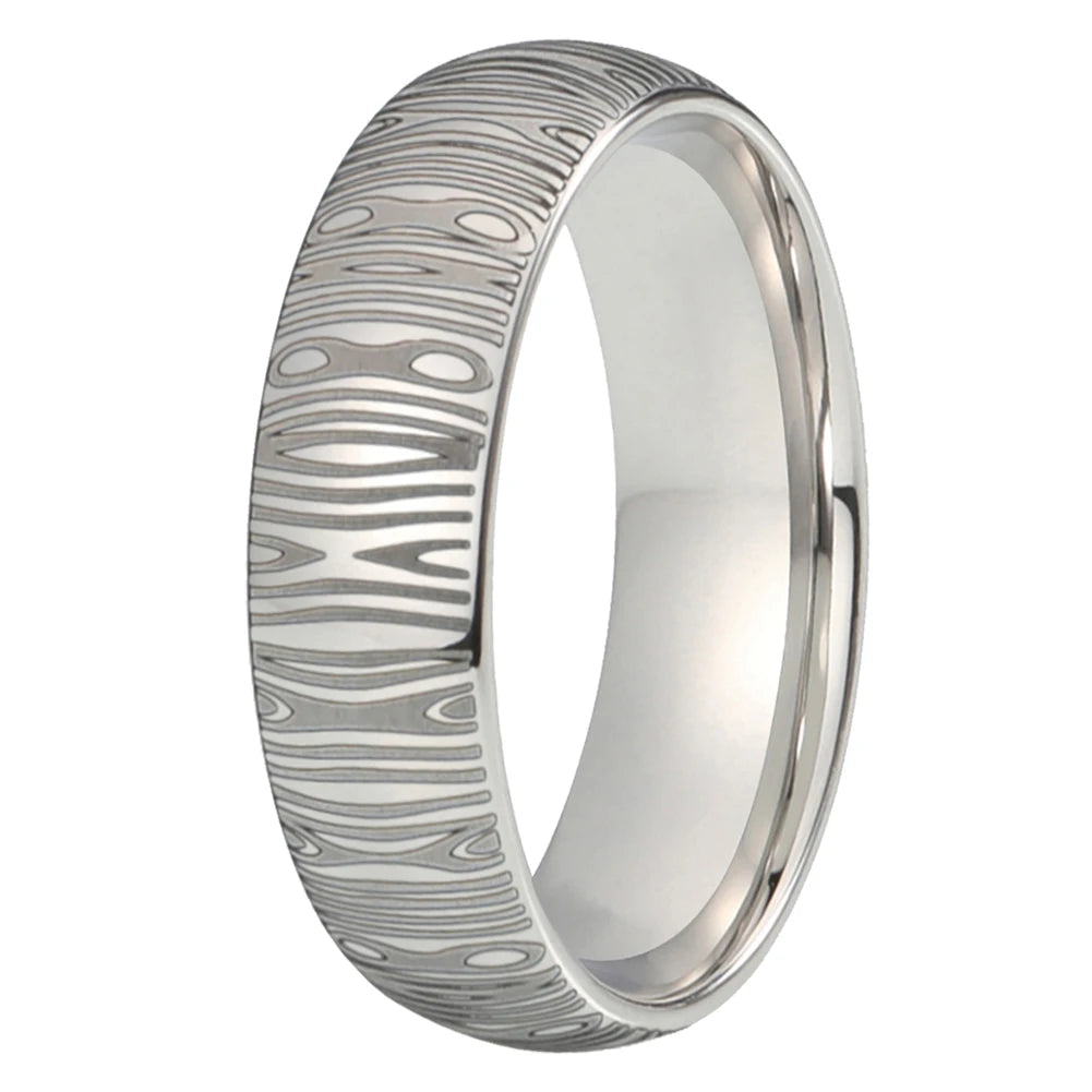 6mm Domed Tungsten Ring with Damascus Laser Engraving