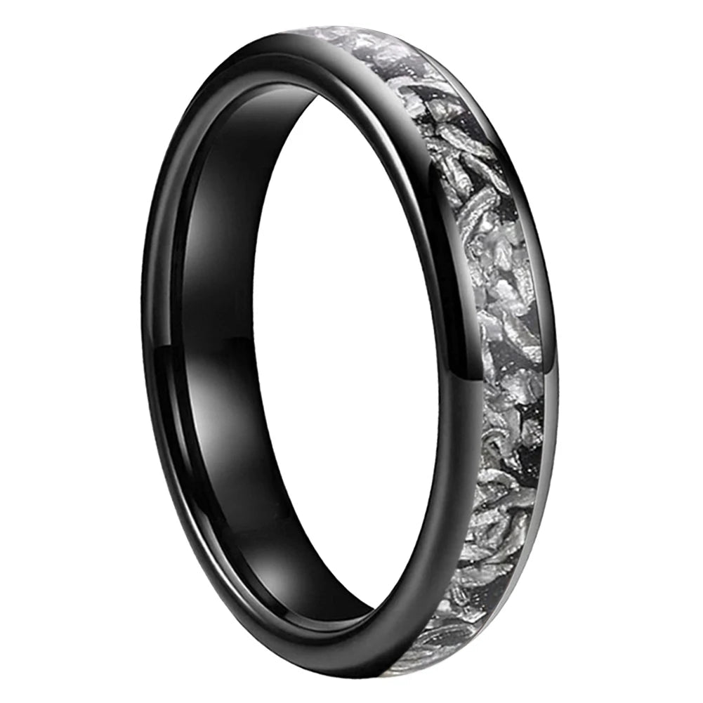 Domed Tungsten Ring with Meteorite Inlay