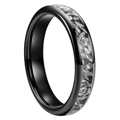 Domed Tungsten Ring with Meteorite Inlay
