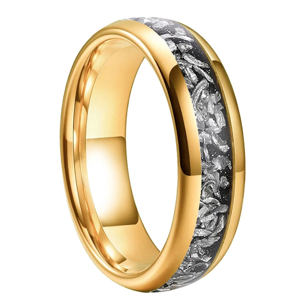 Domed Tungsten Ring with Meteorite Inlay