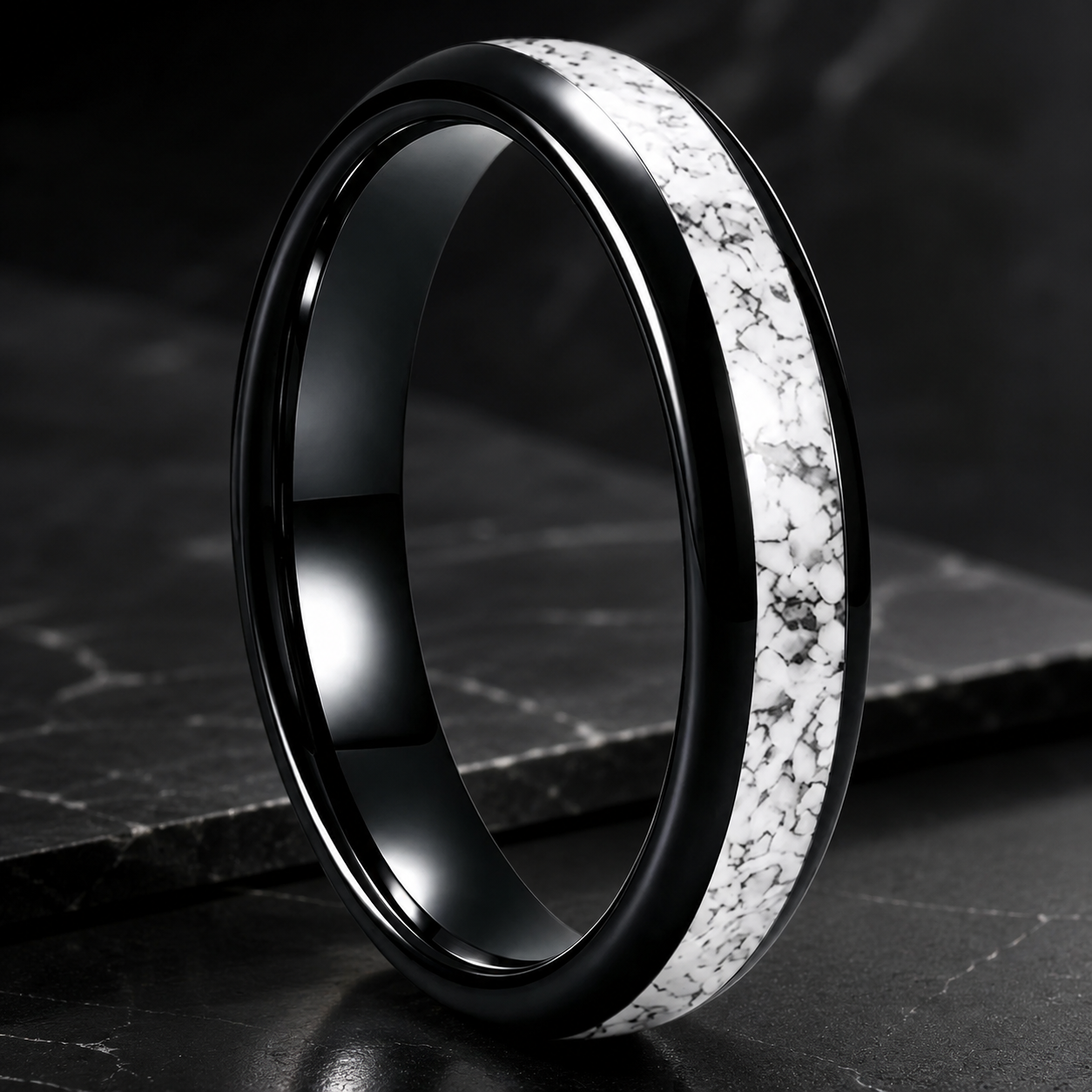  Domed Tungsten Ring with White Turquoise Inlay