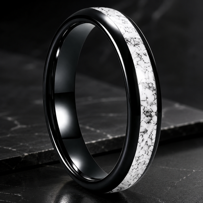  Domed Tungsten Ring with White Turquoise Inlay