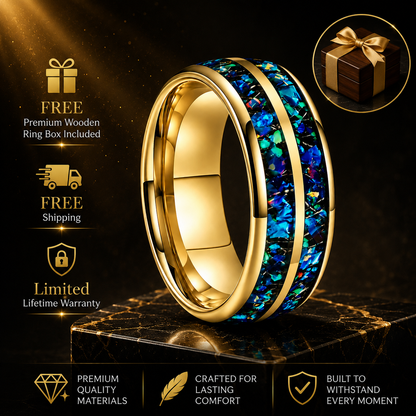 Domed Tungsten Ring with Blue Green Opal Chip Inlay