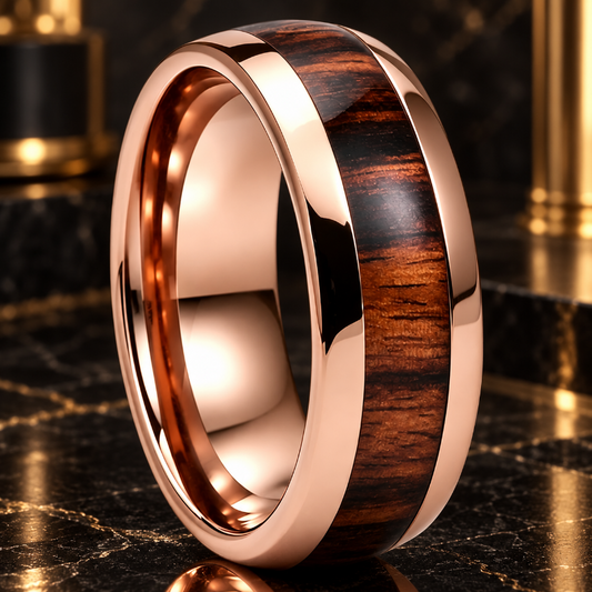Domed Tungsten Ring with Deep Redwood Inlay