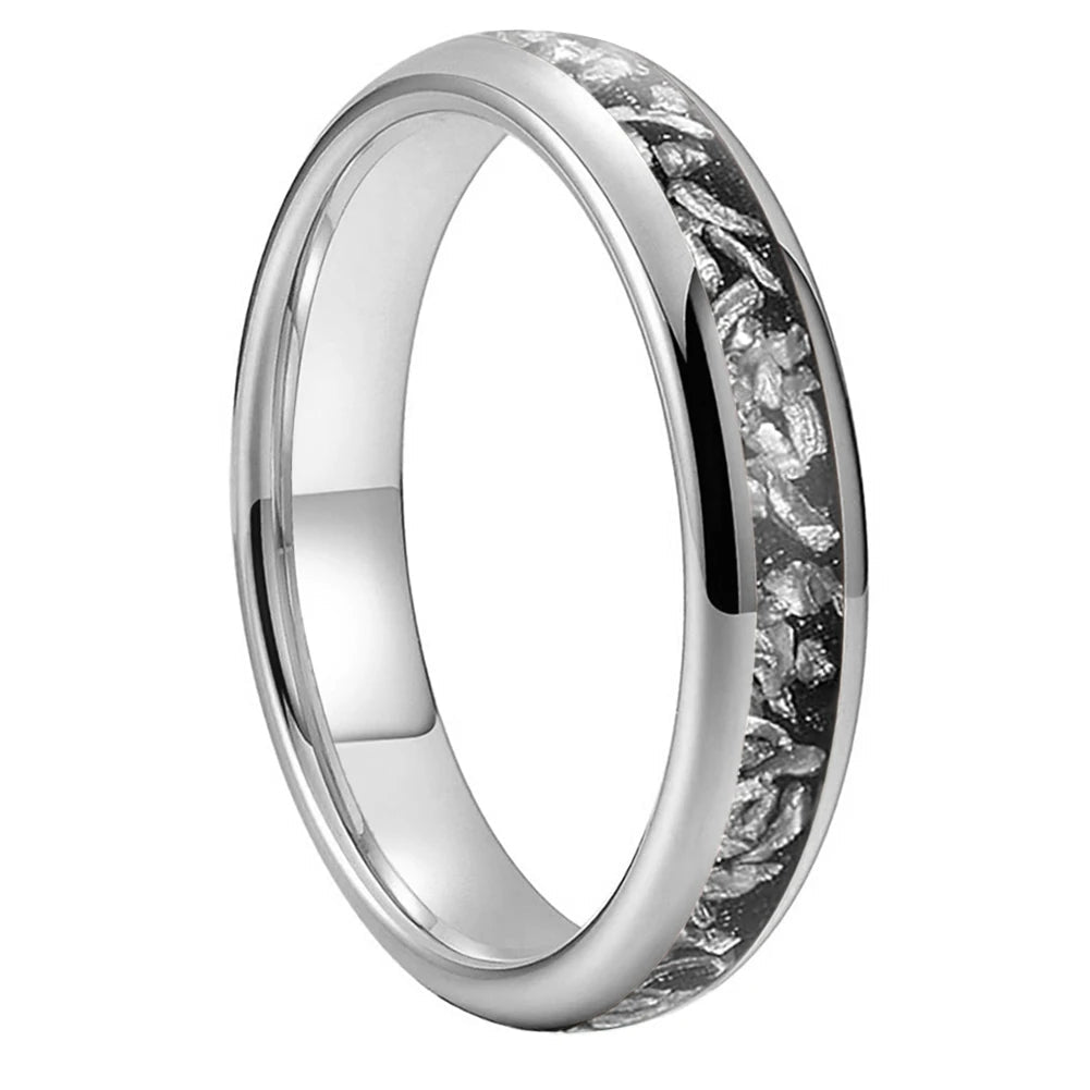 Domed Tungsten Ring with Meteorite Inlay