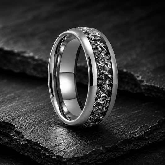 Domed Tungsten Ring with Meteorite Inlay