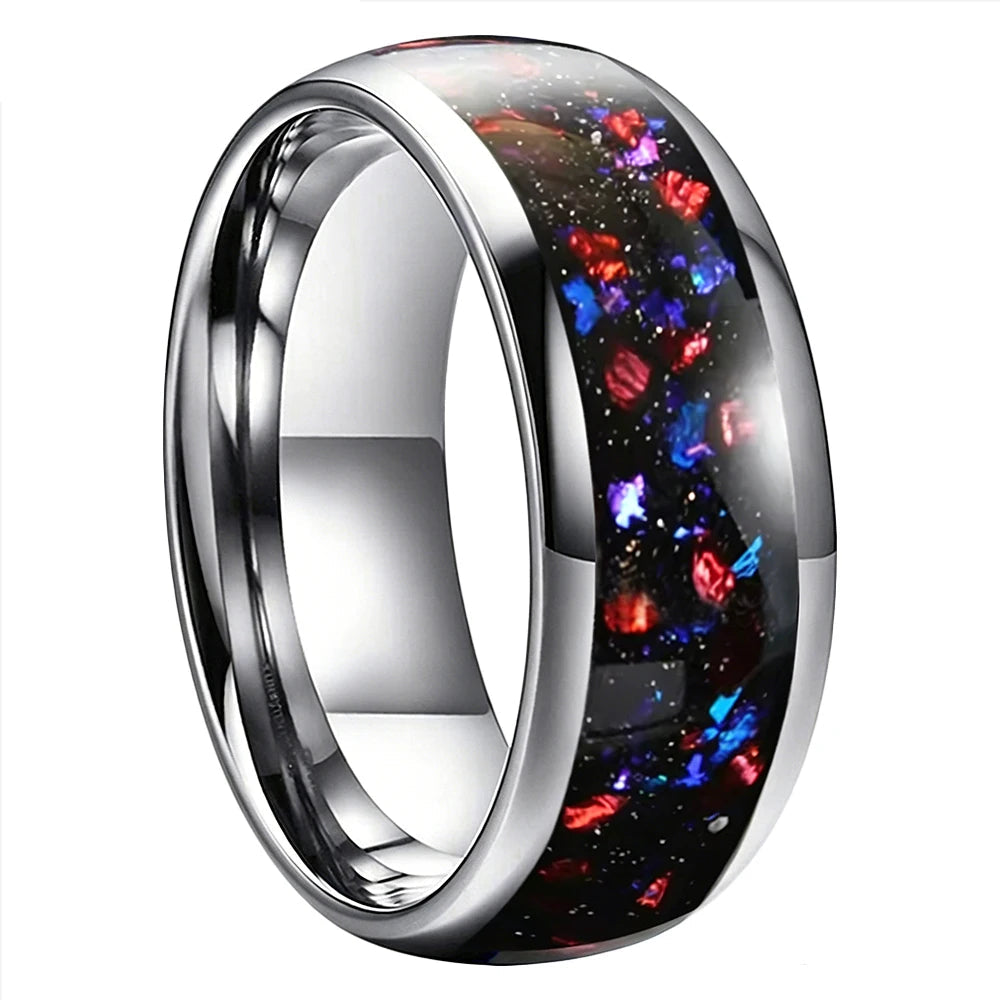 Domed Tungsten Ring with Purple Agate Stone Inlay