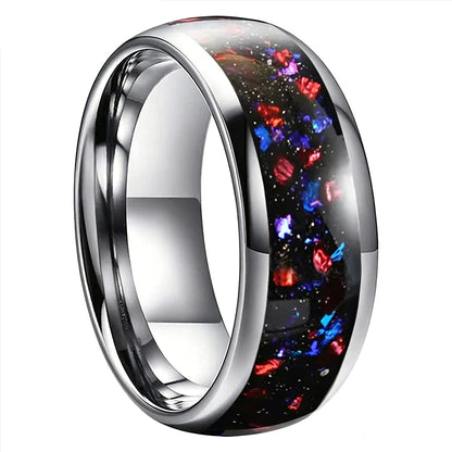 Domed Tungsten Ring with Purple Agate Stone Inlay