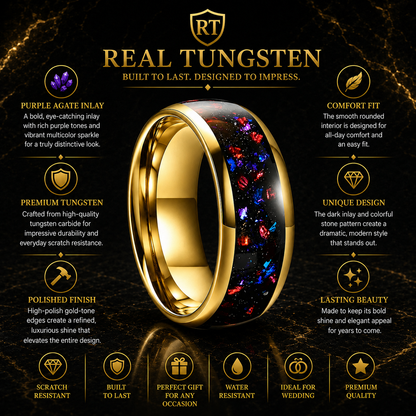 Domed Tungsten Ring with Purple Agate Stone Inlay