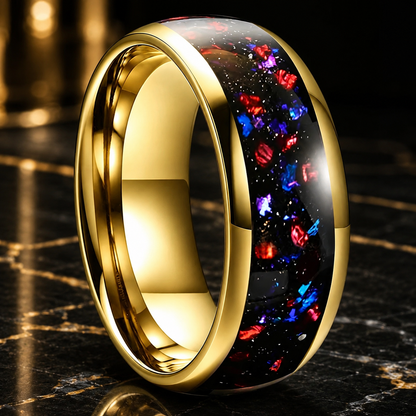 Domed Tungsten Ring with Purple Agate Stone Inlay