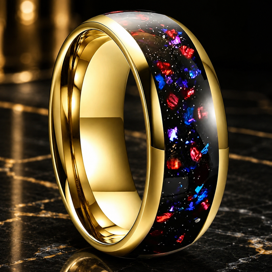 Domed Tungsten Ring with Purple Agate Stone Inlay