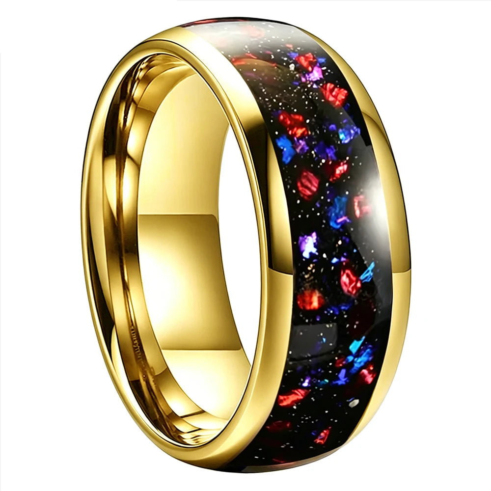 Domed Tungsten Ring with Purple Agate Stone Inlay