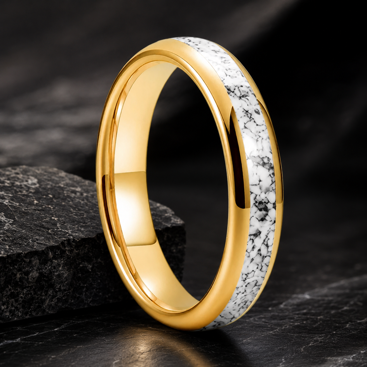  Domed Tungsten Ring with White Turquoise Inlay