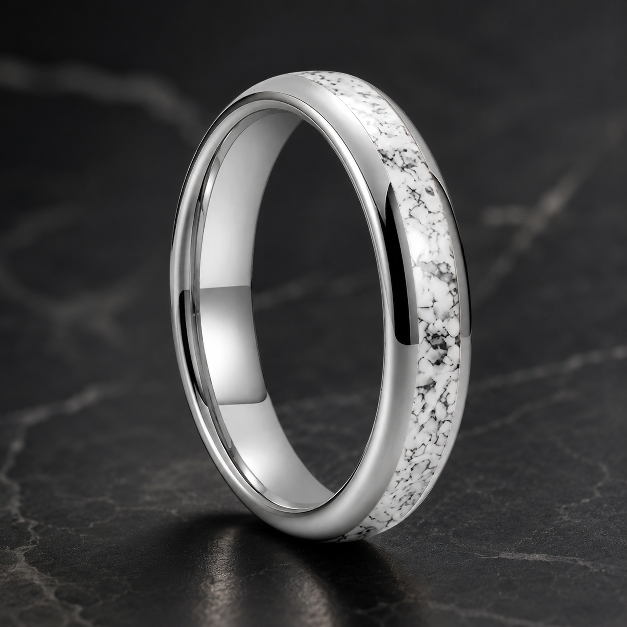  Domed Tungsten Ring with White Turquoise Inlay