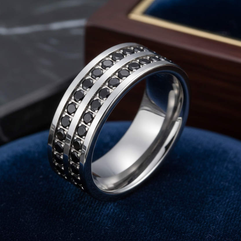 Double Groove CZ Tungsten Promise Band