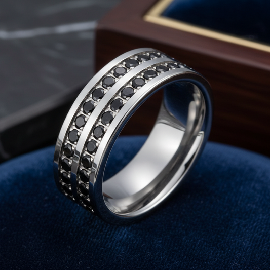 Double Groove CZ Tungsten Promise Band