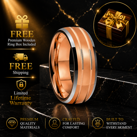 Double Groove Domed Polished Tungsten Wedding Band
