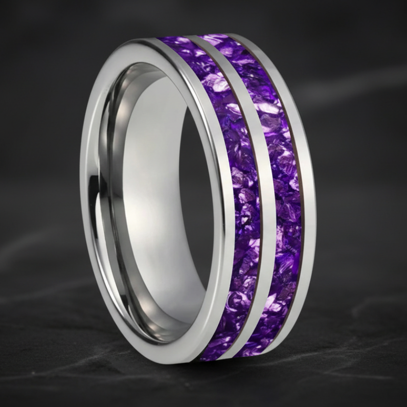 Double Crystal Inlay Tungsten Wedding Band - RealTungsten