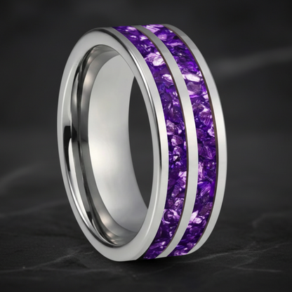 Double Crystal Inlay Tungsten Wedding Band - RealTungsten